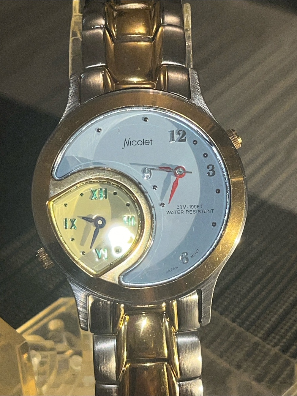 NicoletTwo-Tone Gold & Silver Dual-Dial Watch with White and Gold Faces